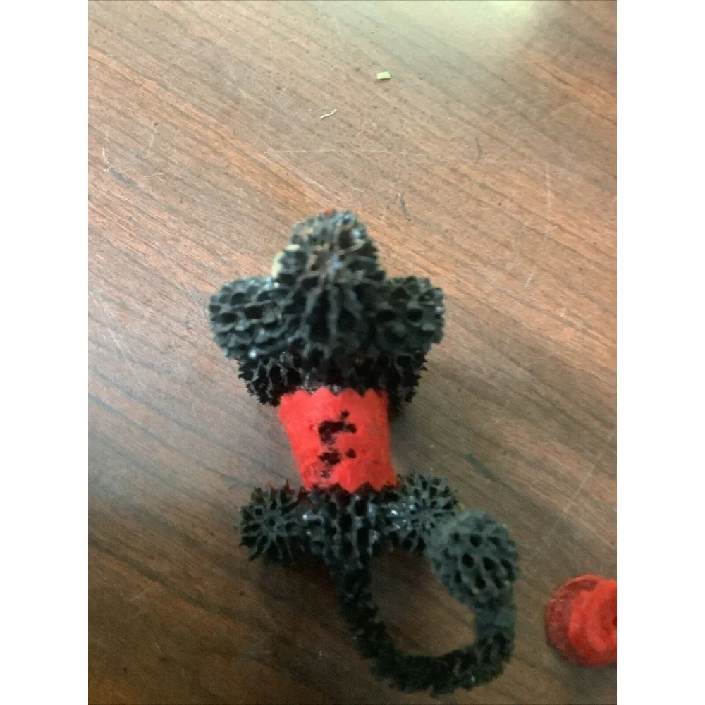 Quirky Vintage Hand Crafted Black Poodle Figurine Sweetgum Seed Pods